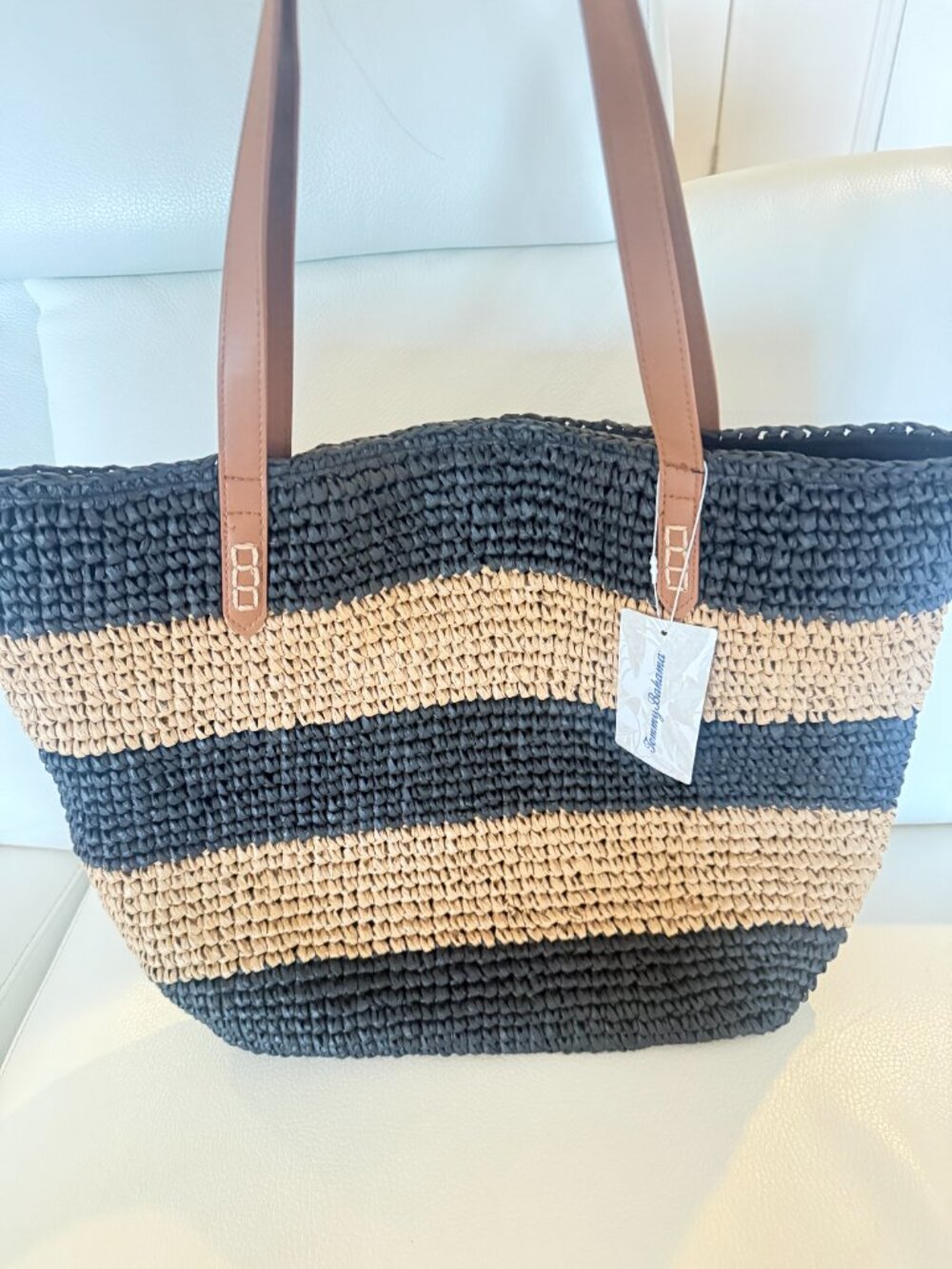 NWT Tommy Bahama Straw Tote shoulder bag tan black